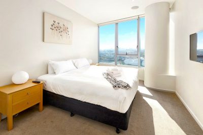 Bedroom with city views