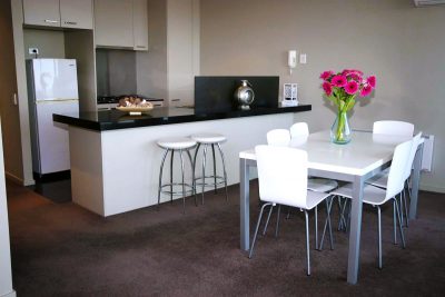 Kitchen in apartment with harbour view